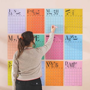 Large typograhy Wall Planner A3 posters Bold, Colourful, Playful Fonts | XL Wall Planner | Individual Pages | Undated Monthly Wall Calendar