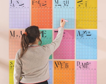 Large typograhy Wall Planner A3 posters Bold, Colourful, Playful Fonts | XL Wall Planner | Individual Pages | Undated Monthly Wall Calendar
