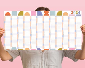 2024 Compact Wall Planner Sundaze | Wall Planner | 2024 Year Planner | 2024 Monthly Planner | Year to View | Colourful | Geometric Shapes