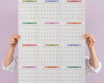 2026 Monthly Grid Wall Planner | A1 Portrait | Year to View | Pastel Colours