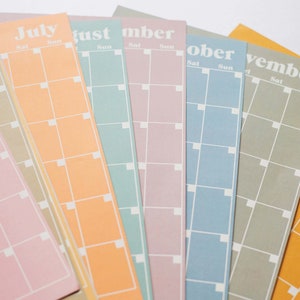 Undated A4 Wall Calendar - 12 separate monthly pages in a pastel colour palette. 100% Recycled Paper, Made in the UK.