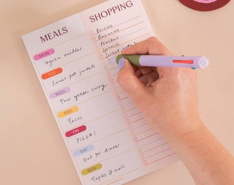 Bloc de planificación de comidas / Sin fecha / Bloc de hojas desprendibles tamaño A5 / Teoría del color / Lista de la compra / Plan de comidas semanal / Organizador de cocina