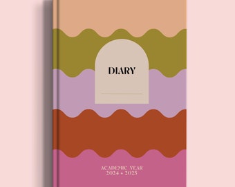 2024-2025 Academic Diary A5 | 2024-2025 Student Planner | Week to View | Hardcover | Rainbow Waves | School Year Diary | Teacher Diary