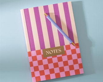 Gevoerd notitieboekje met ruiten en strepen | Platliggend dagboek | Gerecycled papier | Dagelijkse planner | Geregeerd notitieboekje | Eco | A5 Boek | Opmerkingen | logboek