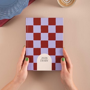 2026 Diary | checkered A5 Weekly Planner | Hardback Organiser | Colourful Desk Agenda | Aesthetic Design | Blue Berry Check Pattern