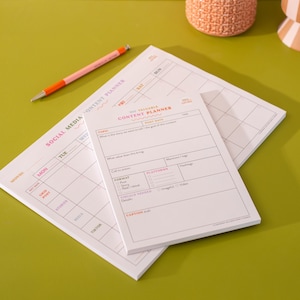 A4 weekly cross-platform social media content planner. A5 content planner per post. Social media planning set. Colourful. 100% Recycled Paper. Made in the UK.