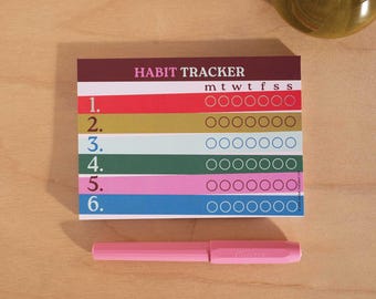 Weekly Habit Tracker A6 50 Page Pad | Routine Tracking | Goal Planner | Daily Habits | Recycled Paper | Desk Pad | Colour Block