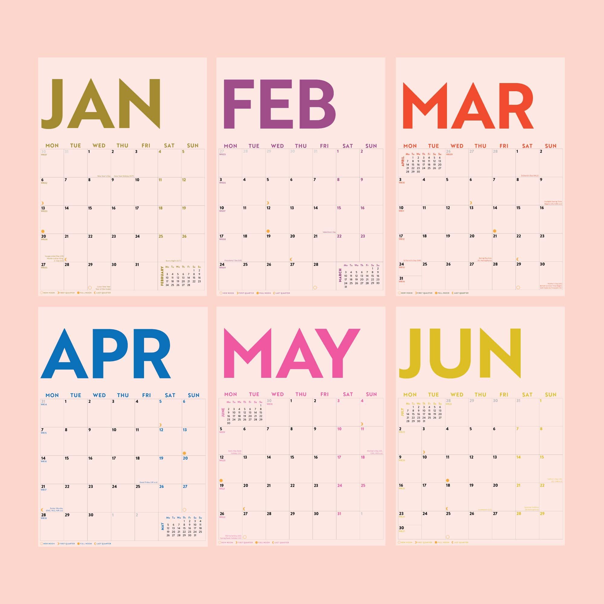 2025 Calendar Simply Bright 12 Month Hanging Calendar | Minimalist Calendar | A4 Wall Calendar | Colour Block Calendar
