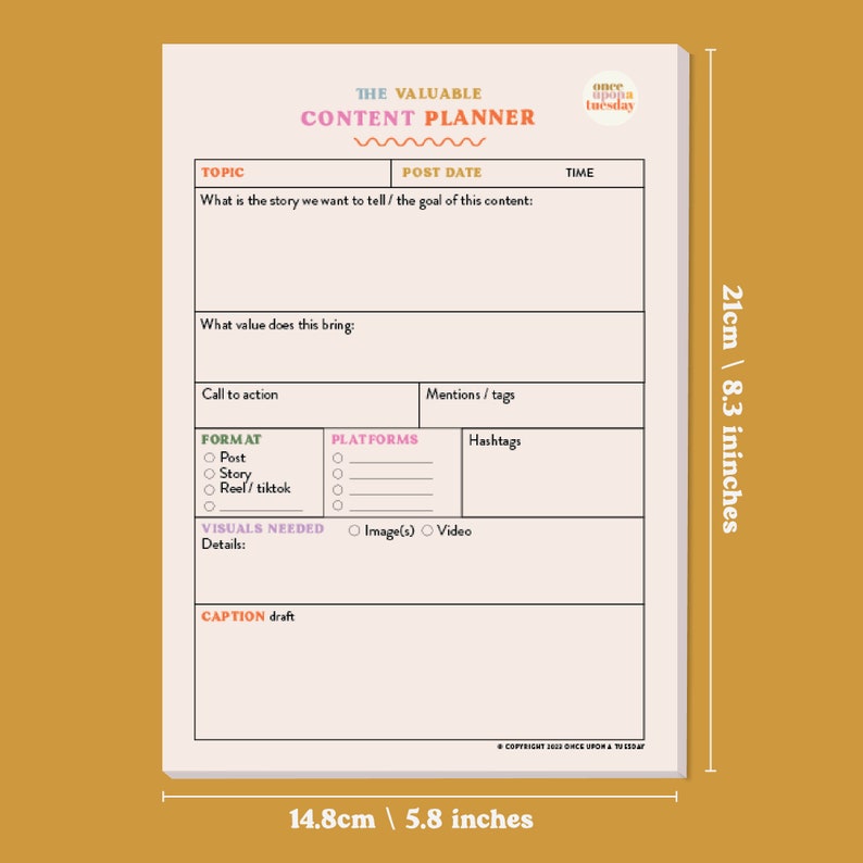 A4 weekly cross-platform social media content planner. A5 content planner per post. Social media planning set. Colourful. 100% Recycled Paper. Made in the UK.