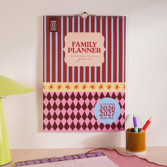 2026 - 2027 A3 Family Wall Calendar | Boho Circus | 5 Column Academic Year Planner |  Mid Year Planner | Family Organiser