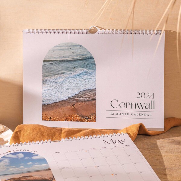 Calendrier mural 2024 Cornwall Photography Calendrier suspendu 12 mois | Calendrier mensuel de photographie | Calendrier A4 | Impression Cornouailles