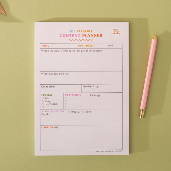 Social Media Post Content Planner | Valuable content creator tool | Instagram success planner | TikTok Daily Planner | A5  Planner Pad