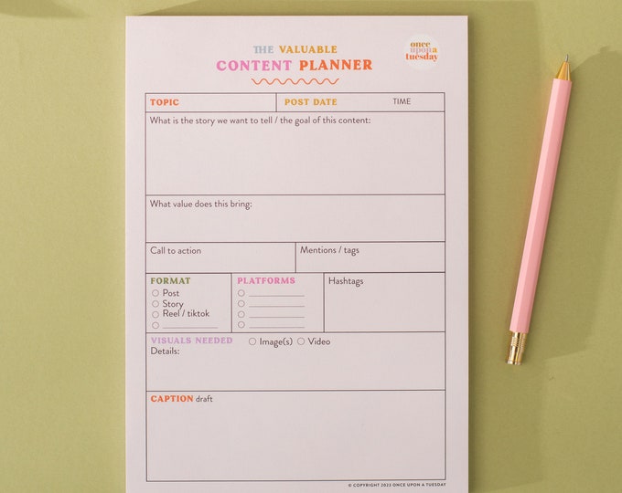 Social Media Post Content Planner | Valuable content creator tool | Instagram success planner | TikTok Daily Planner | A5  Planner Pad