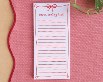 Slim To-Do List & Notepad Never Ending List | Cute Bow | Tear Off Notepad | Magnetic Planner Pad | WFH Desk Pad | Productivity Pad