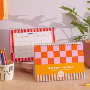 2024 Desk Calendar A5 Check and Stripes | Free Standing Desk Planner | Desktop Calendar | Office Desk Accessories