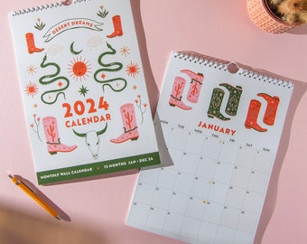 2024 Year Calendar Desert Dreams | A4 Monthly Planner | Boho Art Planner | 12 Month Hanging Calendar