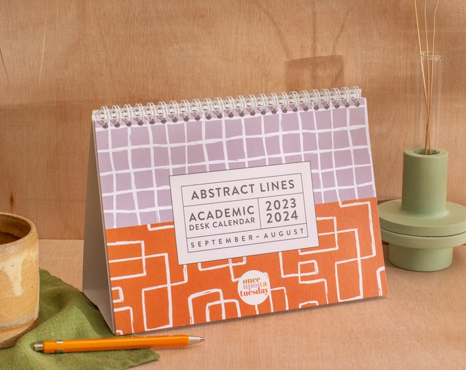 Academic Year Desk Calendar 20232024 A5 Abstract Lines Free Standing