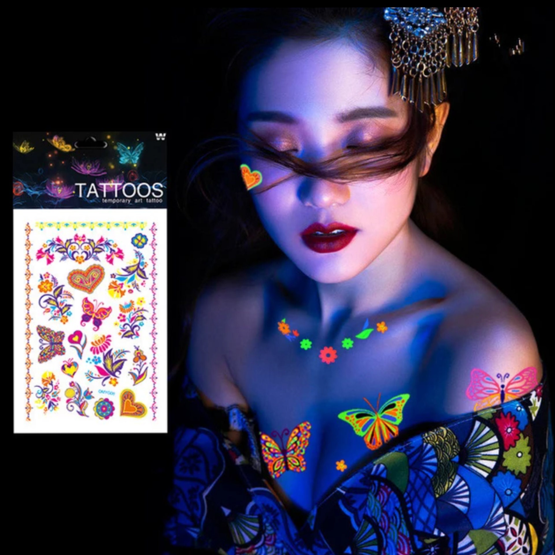 Glow in the Dark Body Art Stickers Neon Stars UV Black Etsy