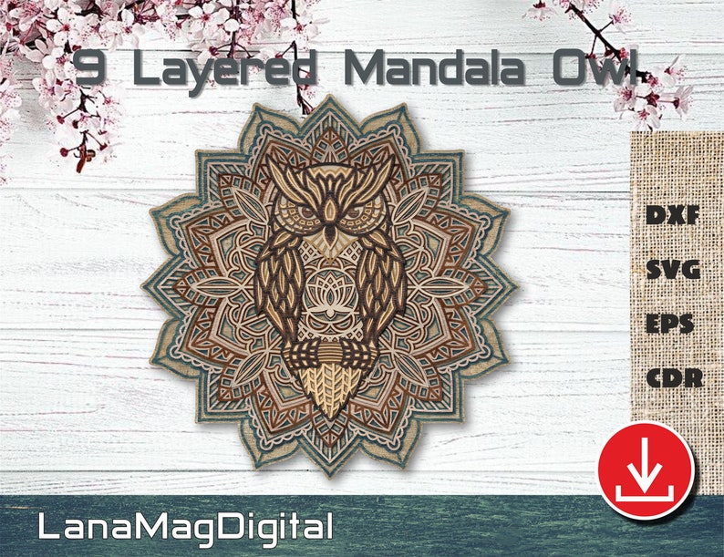 Download 9 Layered Mandala Owl SVG DXF EPS cdr file for Laser ...
