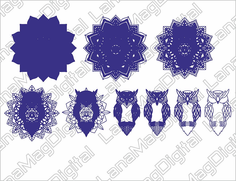 Download 9 Layered Mandala Owl SVG DXF EPS cdr file for Laser cutter. | Etsy
