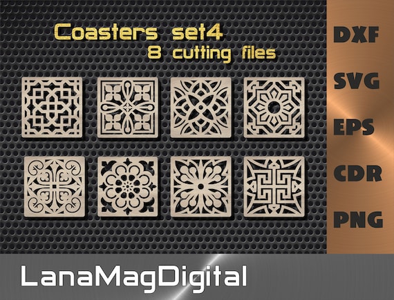 8 Wood Metal Coasters. Kitchen Decor vector files svg dxf cdr eps png. Laser cut dxf files CNC. Trivet Grill Plasma Cutting files.