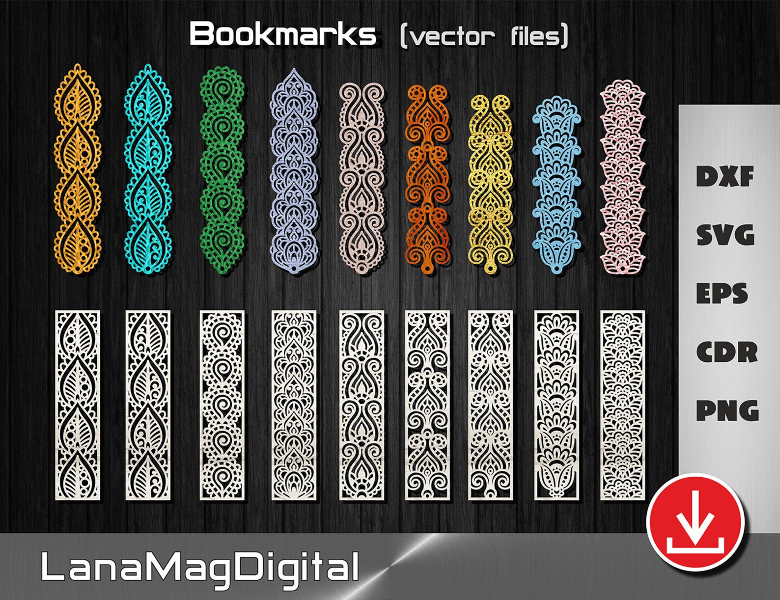 India Mandala Bookmarks Svg Dxf Floral Bookmark Template for Etsy