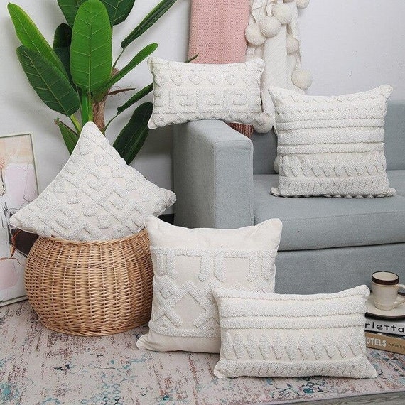 white macrame cushion
