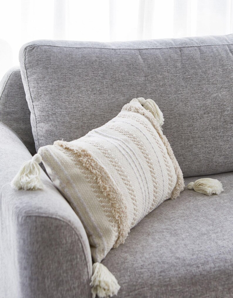 Boho Macrame Pillow With Tassels / Fringes Beige Handwoven Etsy