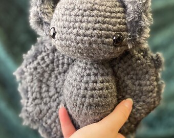 Fluffy grey handmade bat plushie