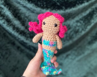 Pink hair mermaid crochet doll