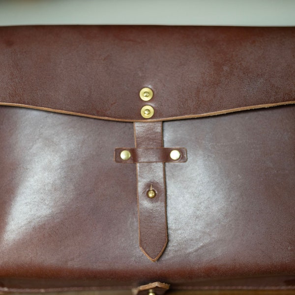 Bakers Oak Bark Tanned Leather Handbag / Man-Bag / Cross-body Bag - Based on Vintage 1972 Swiss Army Map Bag