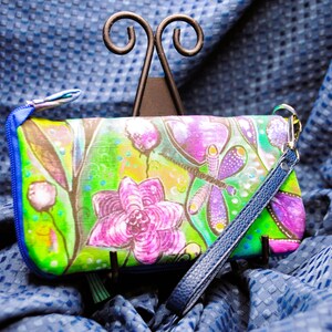 Cartera plegable de tela con cremallera alrededor de las mujeres lindas y coloridas, cartera para teléfono, pulsera - Correa desmontable