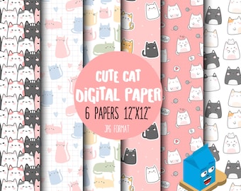 Digital Paper Printable Clipart Cute Cats Scrapbooking Digital Paper Planner Instant Download Scrapbook Paper Background Wrapping Paper