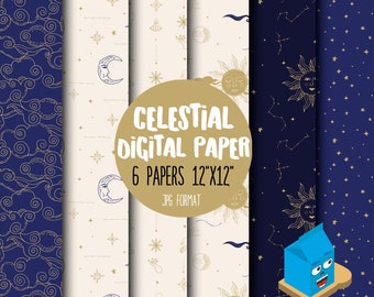 Digital Paper Printable Clipart Celestial Scrapbooking Digital Paper Planner Instant Download Scrapbook Paper Background Wrapping Paper