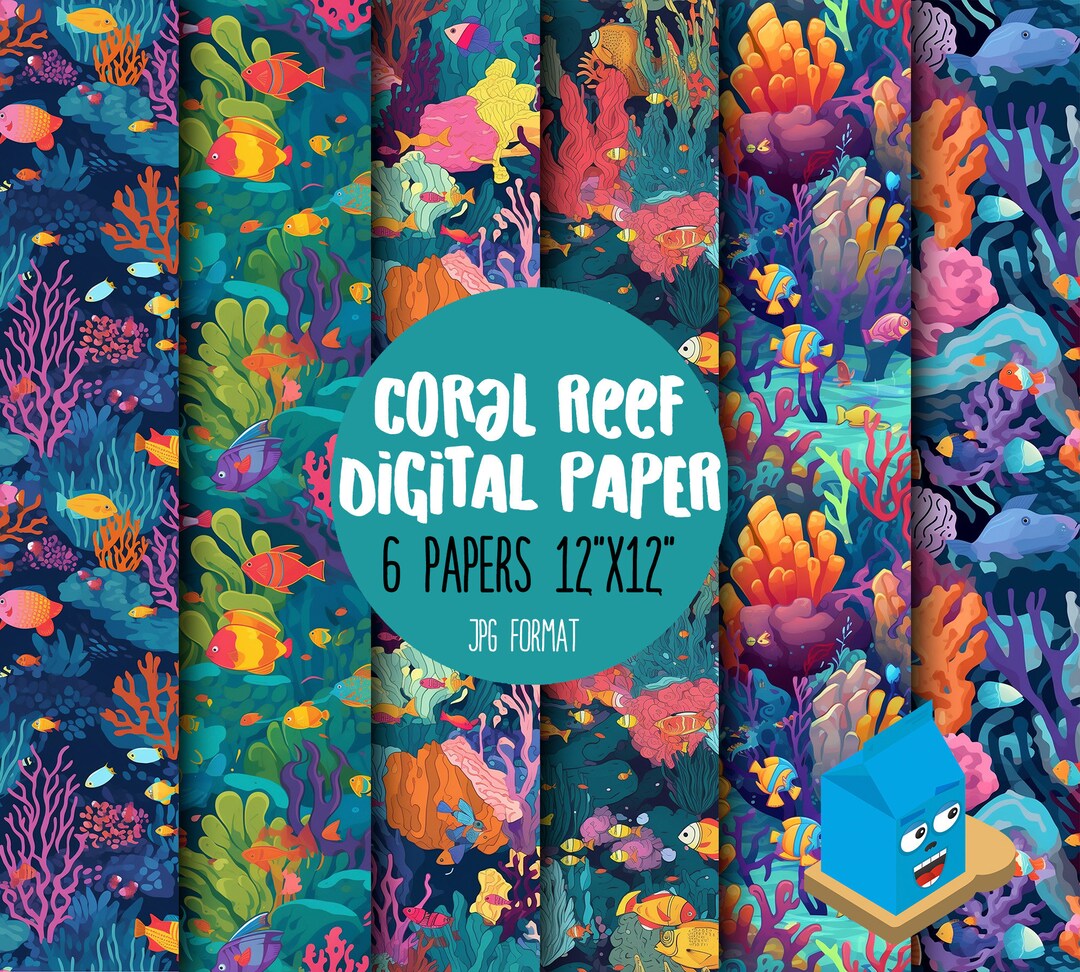 Reef Color Paper Digital Paper Printable Clipart Coral Reef Scrapbooking Digital Paper ...