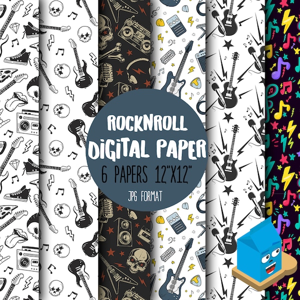 Digital Paper Printable Clipart Rock & Roll Scrapbooking Digital Paper Planner Instant Download Scrapbook Paper Background Wrapping Paper