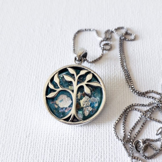 Ancient Roman Glass Tree of Life Pendant 14k Gold on Sterling Silver Ancient Roman Glass Tree of Life Pendant 14k Gold on Sterling Silver