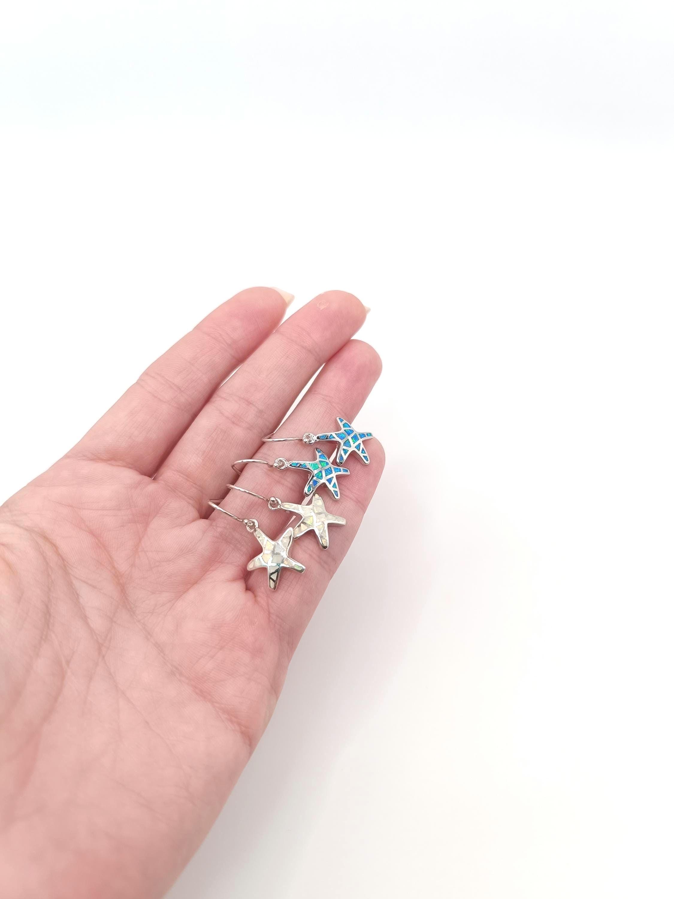 Orecchini Pendenti A Stella Marina Con Opale Simulato – Placcato Argento – Gioielli Moda