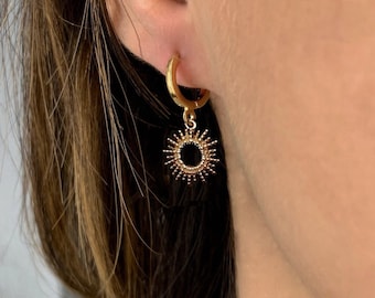 Mini Hoop Earring Gold Plated Sun mini creoles sleepers gold plated hoop earrings pendant medal gold plated charms ears