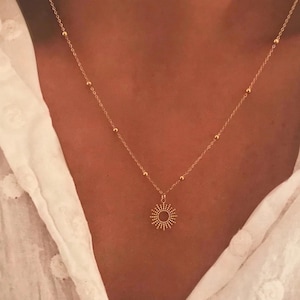 Gold Plated Sun Necklace trendy sun circle pendant necklace fine satellite chain small ball chain sun pendant
