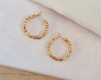 Gold Plated Creole Earrings Mini hoop earring with sleeper beads ear charms