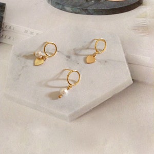 Mini Hoop Earring Gold plated mini hoop earrings gold plated pearl hoop earrings pendant gold plated medal charms ears image 1