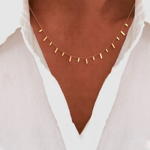 Gold-plated tassel necklace, small trendy lozenge pendant, fine multi-row chain necklace, golden choker
