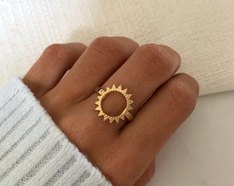 Vergoldeter Sonnenring, Boho-Sternring, stapelbarer Ring, minimalistischer Stil