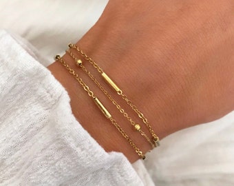 Gold Plated Bracelets Triple rows small shiny details Fine gold plated chain