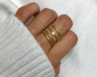 Vergoldeter Sonnenring mit mehreren Ringen, geflochtener Boho-Stapelring im minimalistischen Stil