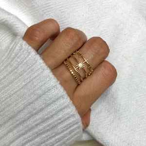 Gold Plated Sun Ring Multi Rings Boho Braided Stackable Ring Minimalist Style image 1