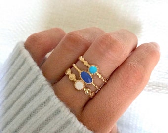 Gold Plated Ring Multi Rings Blue and White Resin Boho Braided Stackable Ring Minimalist Style