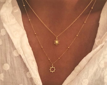 Gold Plated Sun Necklace trendy sun circle pendant fine chain necklace gold choker
