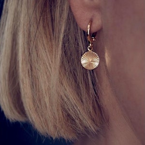 Mini Hoop Earring Gold plated Token sun creole clips sleepers gold plated hoop earrings pendant gold plated medal charm ears